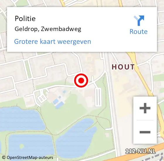 Locatie op kaart van de 112 melding: Politie Geldrop, Zwembadweg op 23 oktober 2021 09:02