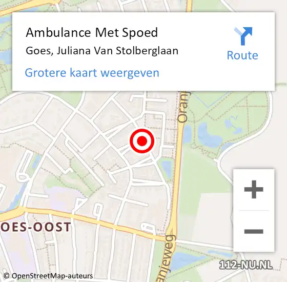 Locatie op kaart van de 112 melding: Ambulance Met Spoed Naar Goes, Juliana Van Stolberglaan op 26 juni 2014 22:19