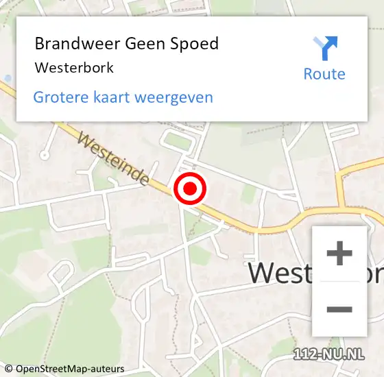 Locatie op kaart van de 112 melding: Brandweer Geen Spoed Naar Westerbork op 23 oktober 2021 09:28