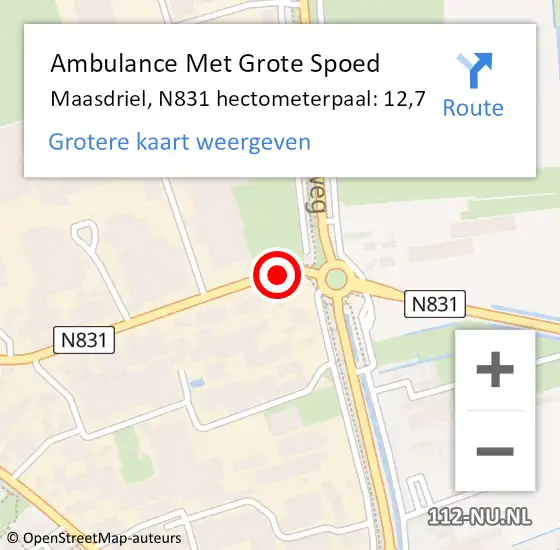 Locatie op kaart van de 112 melding: Ambulance Met Grote Spoed Naar Maasdriel, N831 hectometerpaal: 12,7 op 23 oktober 2021 10:04