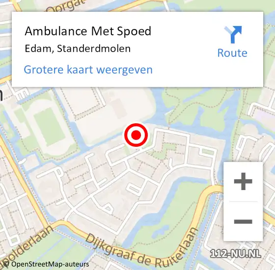 Locatie op kaart van de 112 melding: Ambulance Met Spoed Naar Edam, Standerdmolen op 23 oktober 2021 10:12