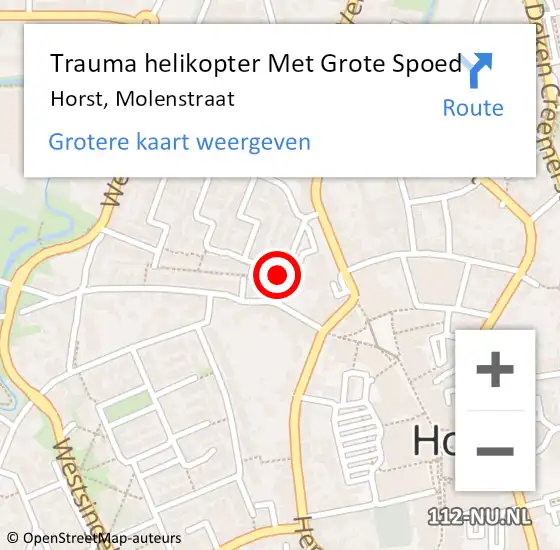 Locatie op kaart van de 112 melding: Trauma helikopter Met Grote Spoed Naar Horst, Molenstraat op 23 oktober 2021 10:44