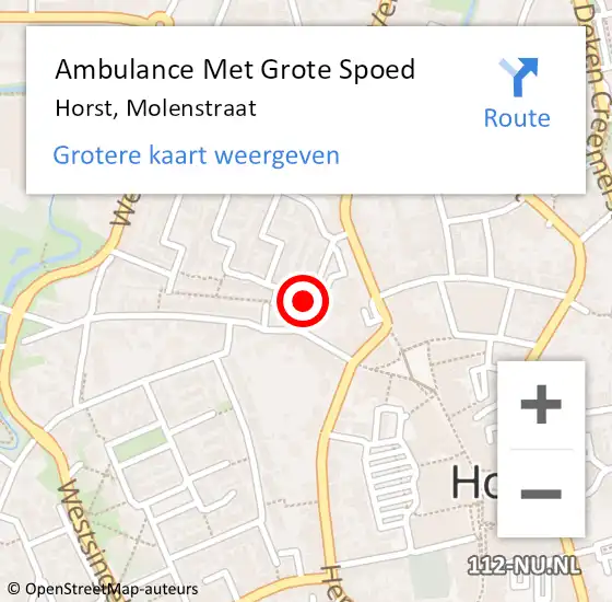 Locatie op kaart van de 112 melding: Ambulance Met Grote Spoed Naar Horst, Molenstraat op 23 oktober 2021 10:45