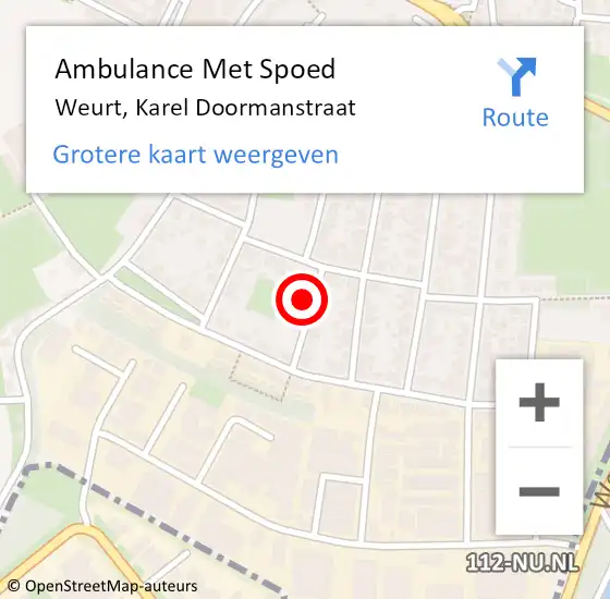 Locatie op kaart van de 112 melding: Ambulance Met Spoed Naar Weurt, Karel Doormanstraat op 23 oktober 2021 11:02