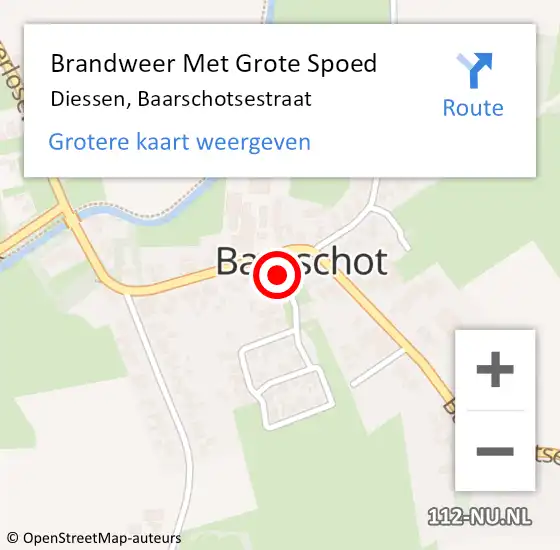 Locatie op kaart van de 112 melding: Brandweer Met Grote Spoed Naar Diessen, Baarschotsestraat op 23 oktober 2021 11:04