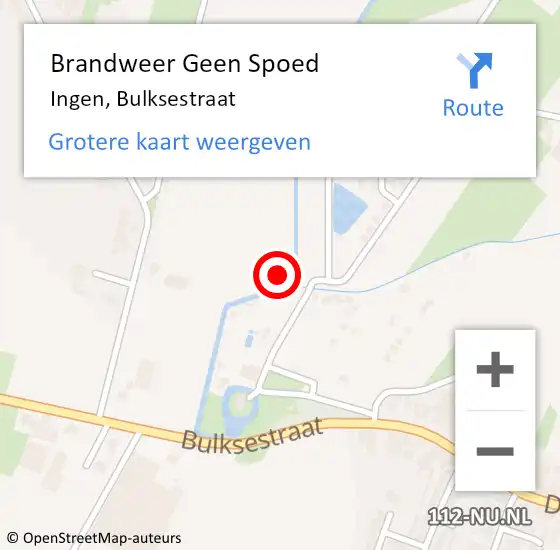 Locatie op kaart van de 112 melding: Brandweer Geen Spoed Naar Ingen, Bulksestraat op 23 oktober 2021 11:17