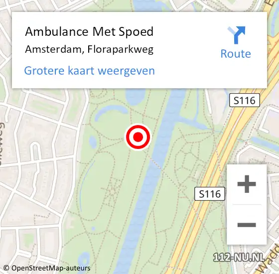 Locatie op kaart van de 112 melding: Ambulance Met Spoed Naar Amsterdam, Floraparkweg op 23 oktober 2021 11:26