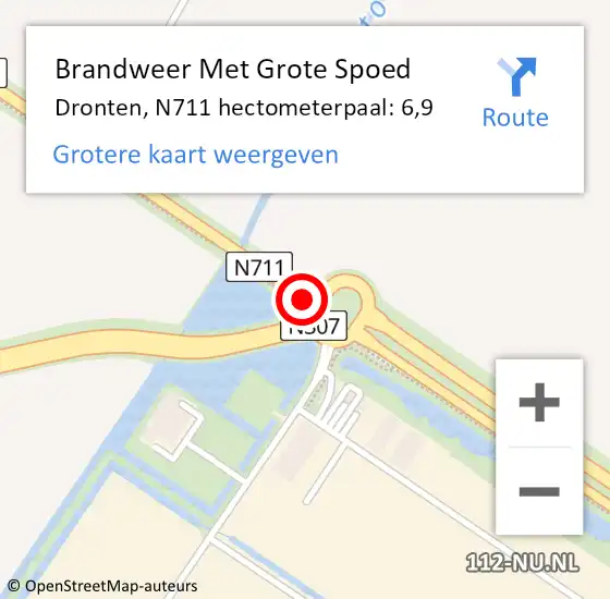 Locatie op kaart van de 112 melding: Brandweer Met Grote Spoed Naar Dronten, N711 hectometerpaal: 6,9 op 23 oktober 2021 11:41