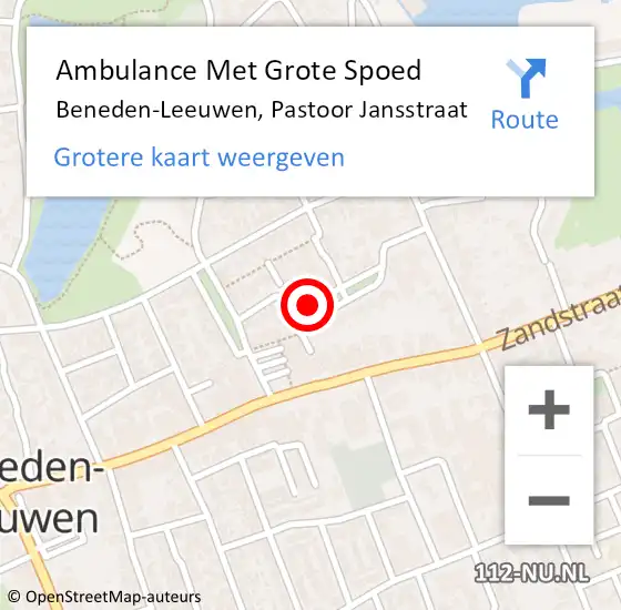 Locatie op kaart van de 112 melding: Ambulance Met Grote Spoed Naar Beneden-Leeuwen, Pastoor Jansstraat op 23 oktober 2021 11:43