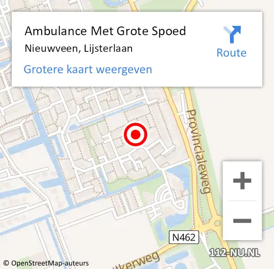 Locatie op kaart van de 112 melding: Ambulance Met Grote Spoed Naar Nieuwveen, Lijsterlaan op 23 oktober 2021 12:17