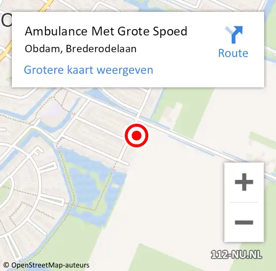 Locatie op kaart van de 112 melding: Ambulance Met Grote Spoed Naar Obdam, Brederodelaan op 23 oktober 2021 12:23