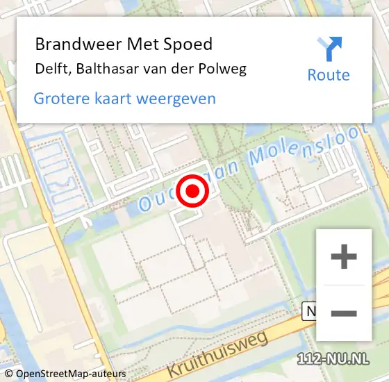 Locatie op kaart van de 112 melding: Brandweer Met Spoed Naar Delft, Balthasar van der Polweg op 23 oktober 2021 12:49