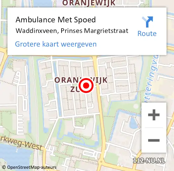 Locatie op kaart van de 112 melding: Ambulance Met Spoed Naar Waddinxveen, Prinses Margrietstraat op 23 oktober 2021 12:58