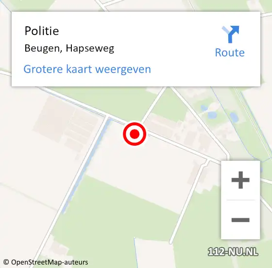 Locatie op kaart van de 112 melding: Politie Beugen, Hapseweg op 23 oktober 2021 13:05