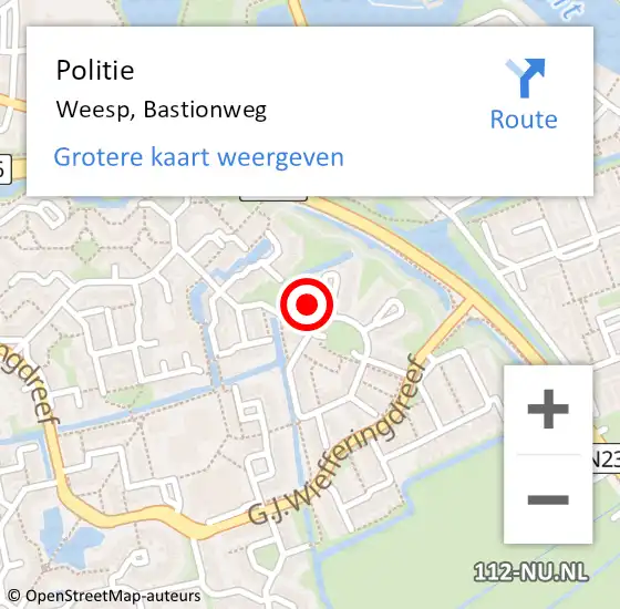 Locatie op kaart van de 112 melding: Politie Weesp, Bastionweg op 23 oktober 2021 13:13