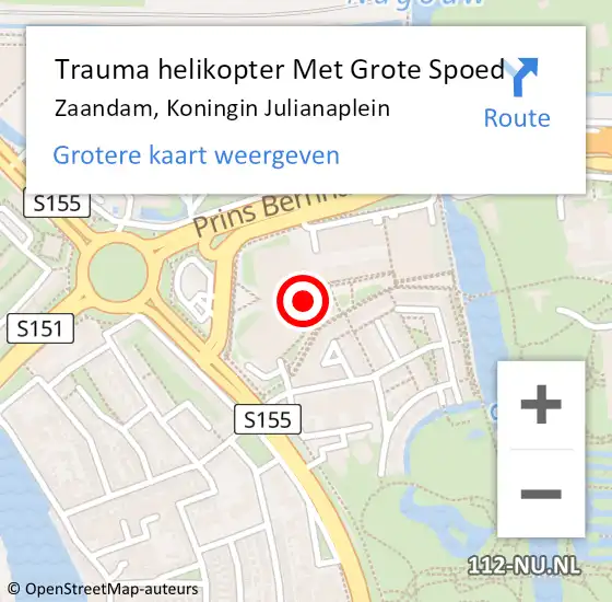 Locatie op kaart van de 112 melding: Trauma helikopter Met Grote Spoed Naar Zaandam, Koningin Julianaplein op 23 oktober 2021 13:18