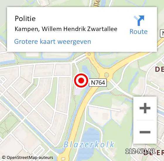 Locatie op kaart van de 112 melding: Politie Kampen, Willem Hendrik Zwartallee op 23 oktober 2021 13:42