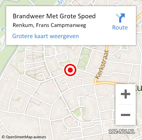 Locatie op kaart van de 112 melding: Brandweer Met Grote Spoed Naar Renkum, Frans Campmanweg op 23 oktober 2021 14:00