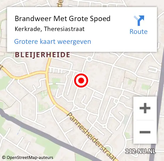 Locatie op kaart van de 112 melding: Brandweer Met Grote Spoed Naar Kerkrade, Theresiastraat op 23 oktober 2021 14:13