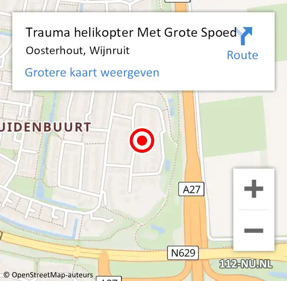 Locatie op kaart van de 112 melding: Trauma helikopter Met Grote Spoed Naar Oosterhout, Wijnruit op 23 oktober 2021 14:14