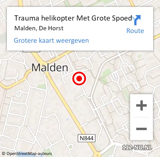 Locatie op kaart van de 112 melding: Trauma helikopter Met Grote Spoed Naar Malden, De Horst op 23 oktober 2021 14:45
