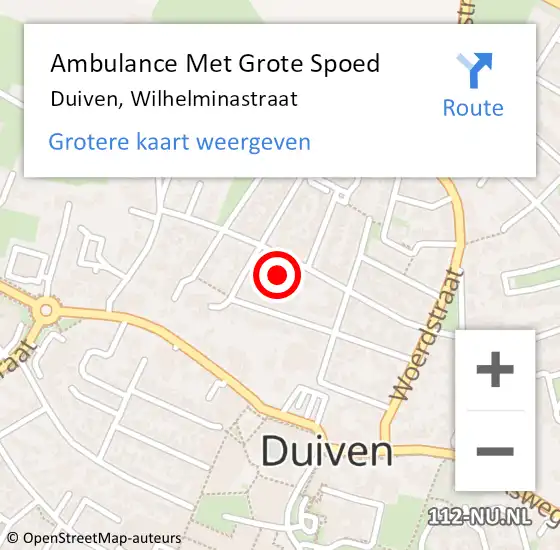 Locatie op kaart van de 112 melding: Ambulance Met Grote Spoed Naar Duiven, Wilhelminastraat op 23 oktober 2021 14:47