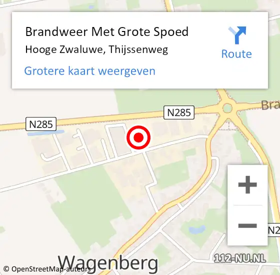 Locatie op kaart van de 112 melding: Brandweer Met Grote Spoed Naar Hooge Zwaluwe, Thijssenweg op 23 oktober 2021 14:59