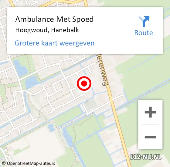 Locatie op kaart van de 112 melding: Ambulance Met Spoed Naar Hoogwoud, Hanebalk op 23 oktober 2021 15:05