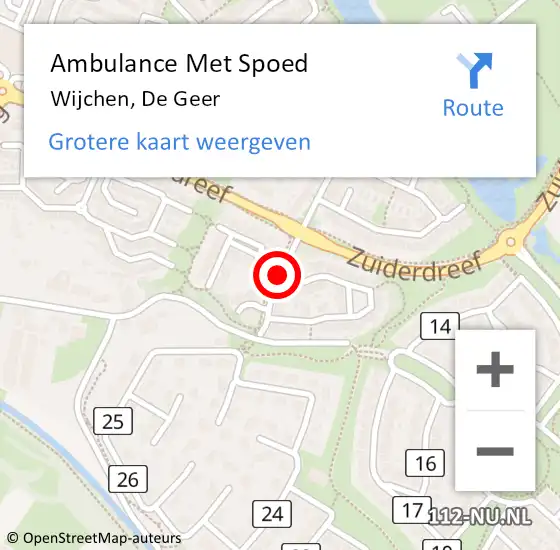 Locatie op kaart van de 112 melding: Ambulance Met Spoed Naar Wijchen, de Geer op 23 oktober 2021 15:07