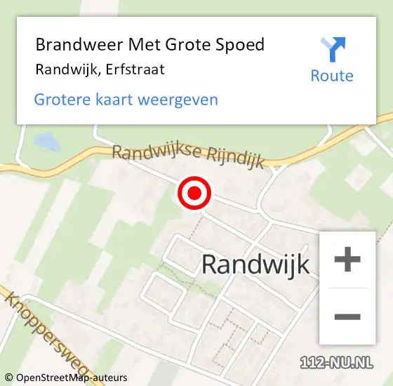 Locatie op kaart van de 112 melding: Brandweer Met Grote Spoed Naar Randwijk, Erfstraat op 23 oktober 2021 15:14
