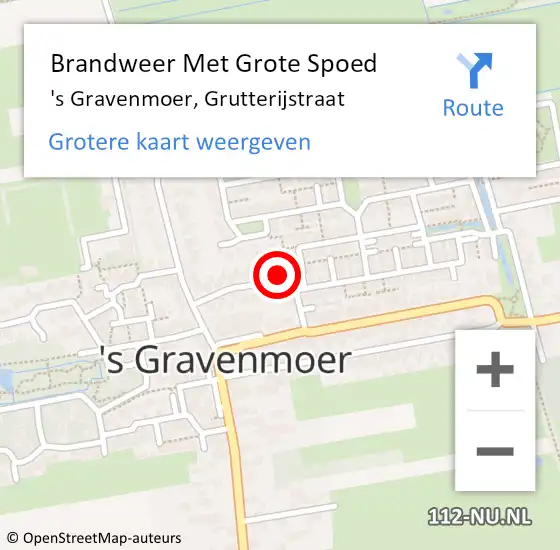 Locatie op kaart van de 112 melding: Brandweer Met Grote Spoed Naar 's Gravenmoer, Grutterijstraat op 23 oktober 2021 15:34