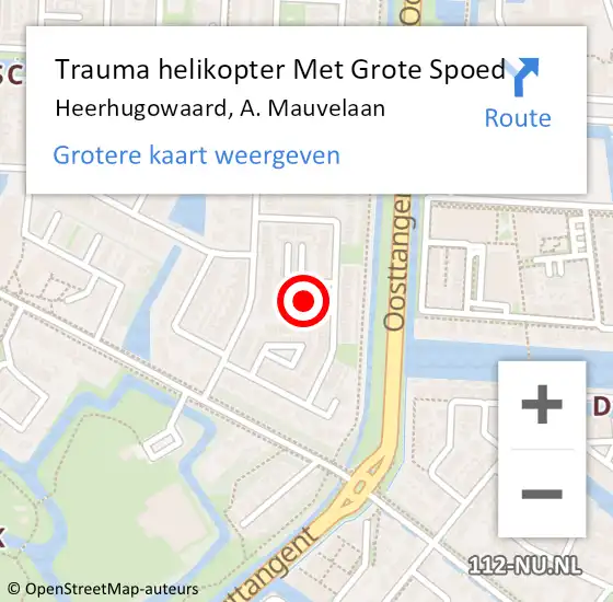 Locatie op kaart van de 112 melding: Trauma helikopter Met Grote Spoed Naar Heerhugowaard, A. Mauvelaan op 23 oktober 2021 16:01