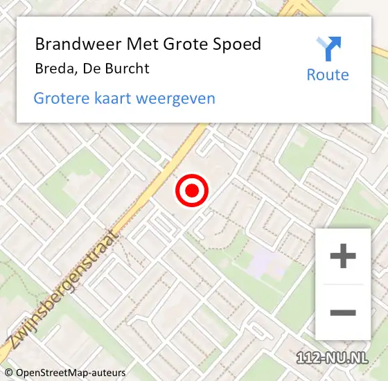 Locatie op kaart van de 112 melding: Brandweer Met Grote Spoed Naar Breda, De Burcht op 23 oktober 2021 16:09