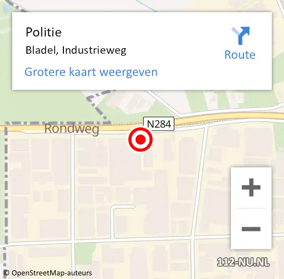 Locatie op kaart van de 112 melding: Politie Bladel, Industrieweg op 23 oktober 2021 16:17