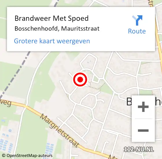 Locatie op kaart van de 112 melding: Brandweer Met Spoed Naar Bosschenhoofd, Mauritsstraat op 23 oktober 2021 16:19