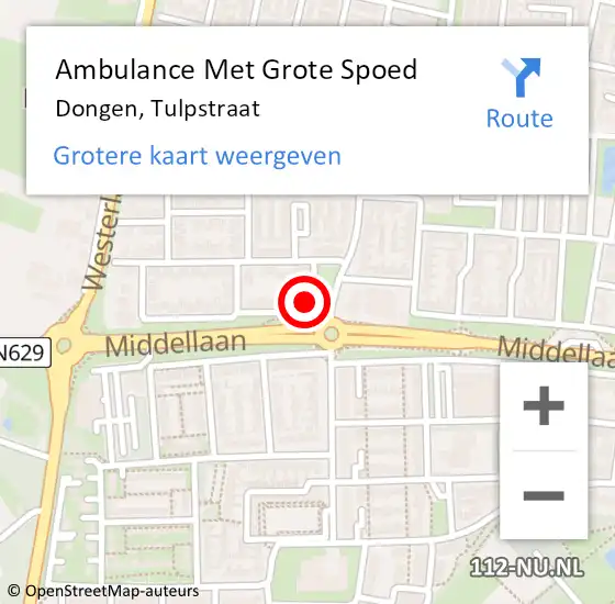 Locatie op kaart van de 112 melding: Ambulance Met Grote Spoed Naar Dongen, Tulpstraat op 26 juni 2014 23:39