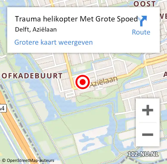 Locatie op kaart van de 112 melding: Trauma helikopter Met Grote Spoed Naar Delft, Aziëlaan op 23 oktober 2021 17:37