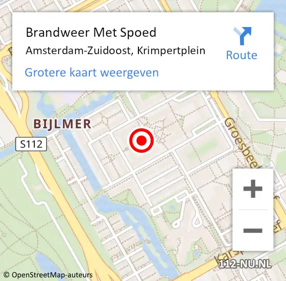 Locatie op kaart van de 112 melding: Brandweer Met Spoed Naar Amsterdam-Zuidoost, Krimpertplein op 23 oktober 2021 17:54