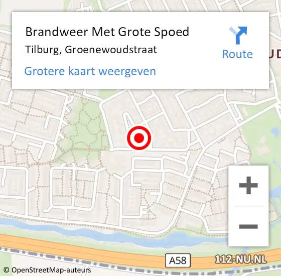 Locatie op kaart van de 112 melding: Brandweer Met Grote Spoed Naar Tilburg, Groenewoudstraat op 23 oktober 2021 18:33