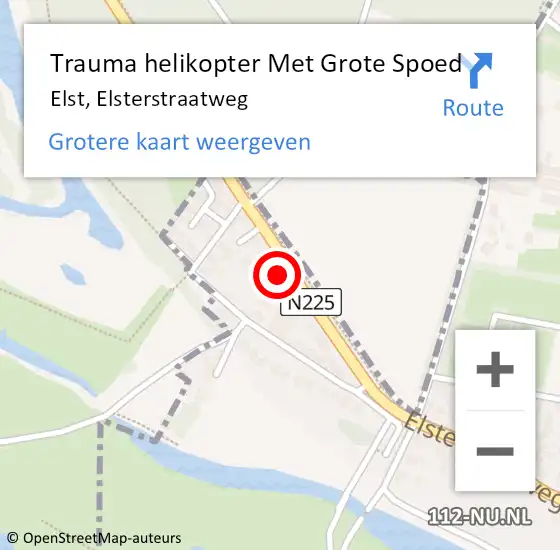 Locatie op kaart van de 112 melding: Trauma helikopter Met Grote Spoed Naar Elst, Elsterstraatweg op 23 oktober 2021 18:38
