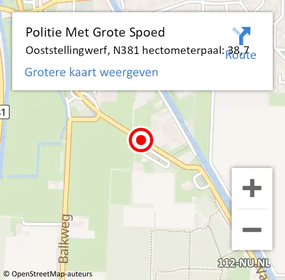 Locatie op kaart van de 112 melding: Politie Met Grote Spoed Naar Ooststellingwerf, N381 hectometerpaal: 38,7 op 23 oktober 2021 18:53
