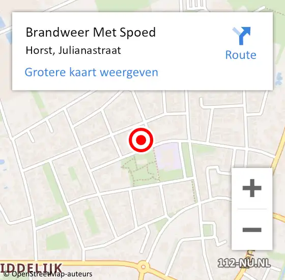 Locatie op kaart van de 112 melding: Brandweer Met Spoed Naar Horst, Julianastraat op 23 oktober 2021 19:09