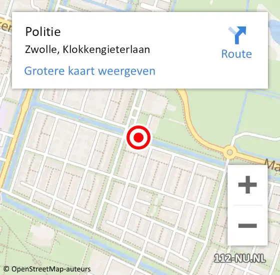 Locatie op kaart van de 112 melding: Politie Zwolle, Klokkengieterlaan op 23 oktober 2021 19:10