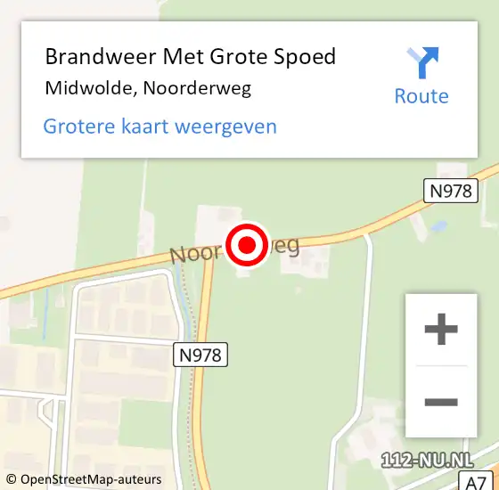 Locatie op kaart van de 112 melding: Brandweer Met Grote Spoed Naar Midwolde, Noorderweg op 23 oktober 2021 19:50