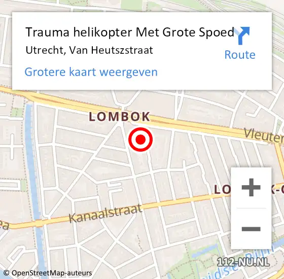 Locatie op kaart van de 112 melding: Trauma helikopter Met Grote Spoed Naar Utrecht, Van Heutszstraat op 23 oktober 2021 19:53