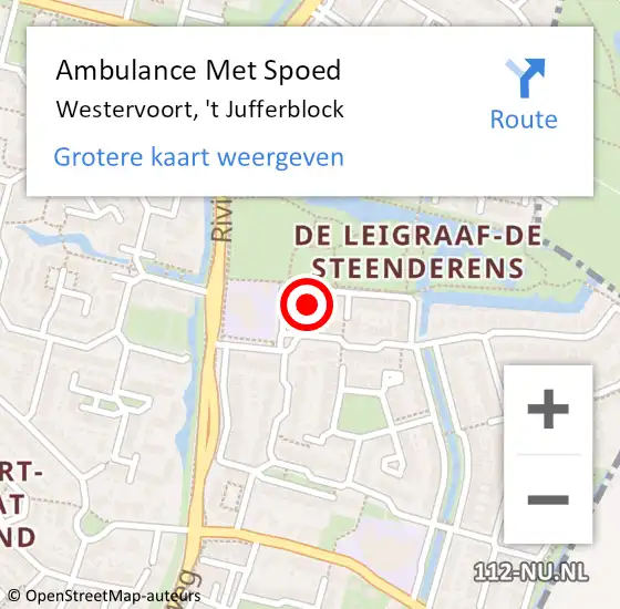 Locatie op kaart van de 112 melding: Ambulance Met Spoed Naar Westervoort, 't Jufferblock op 23 oktober 2021 20:27