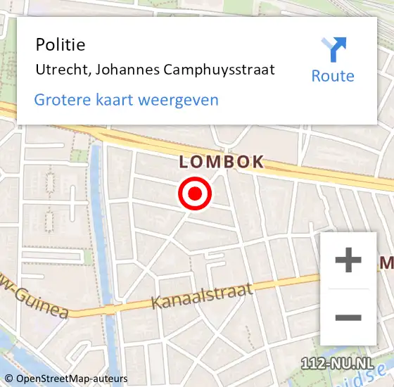 Locatie op kaart van de 112 melding: Politie Utrecht, Johannes Camphuysstraat op 23 oktober 2021 20:31