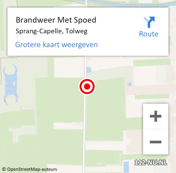 Locatie op kaart van de 112 melding: Brandweer Met Spoed Naar Sprang-Capelle, Tolweg op 23 oktober 2021 20:45