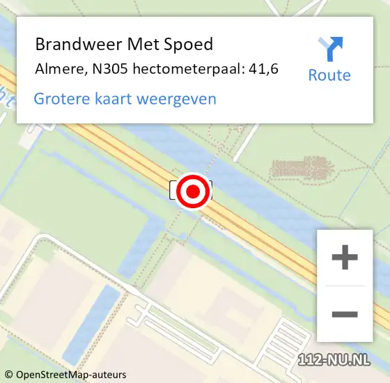 Locatie op kaart van de 112 melding: Brandweer Met Spoed Naar Almere, N305 hectometerpaal: 41,6 op 23 oktober 2021 21:13