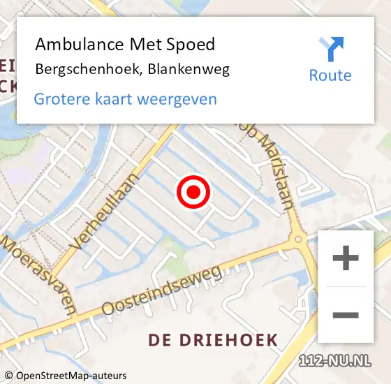 Locatie op kaart van de 112 melding: Ambulance Met Spoed Naar Bergschenhoek, Blankenweg op 23 oktober 2021 21:16